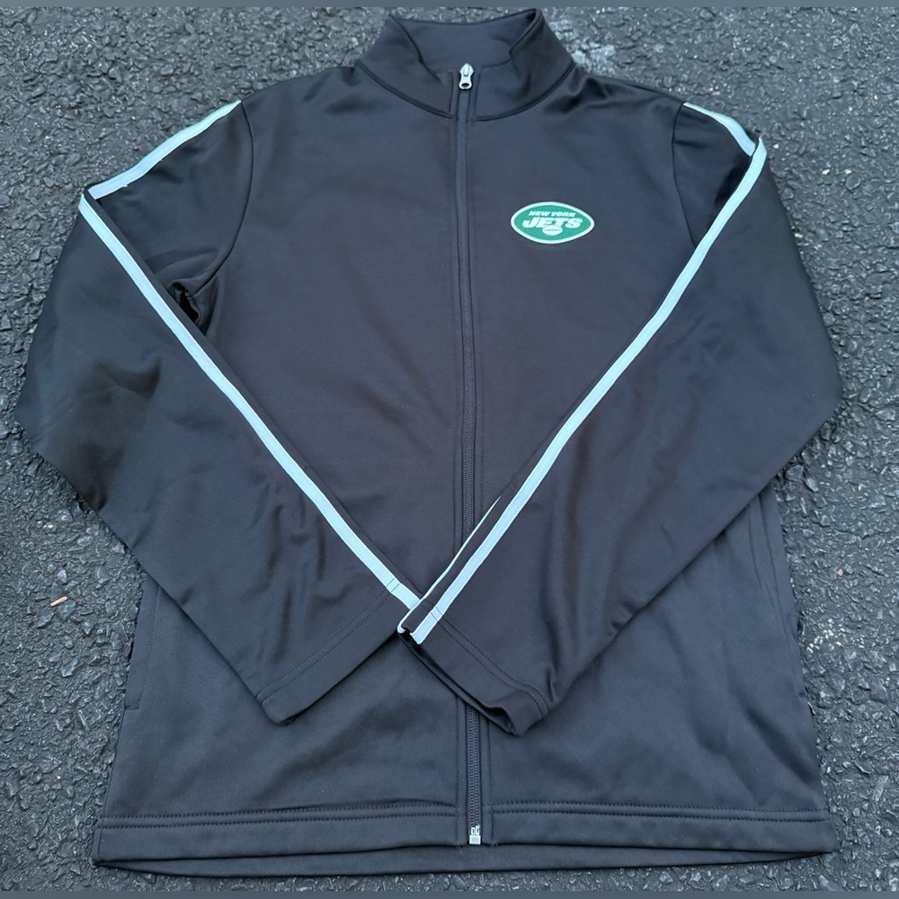 New York Jets Mens Small Track  Jacket Black‎ with White Stripes Football NFL